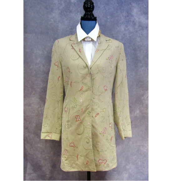 Vintage Jackets & Blazers - Vintage Silk & Linen Long Blazer Embroidered Sz 8